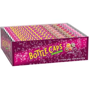 Wonka Bottle Caps, Fizzy Hard Candy, 1.77 Ounce Rolls (Pack of 24​)(Cherry)